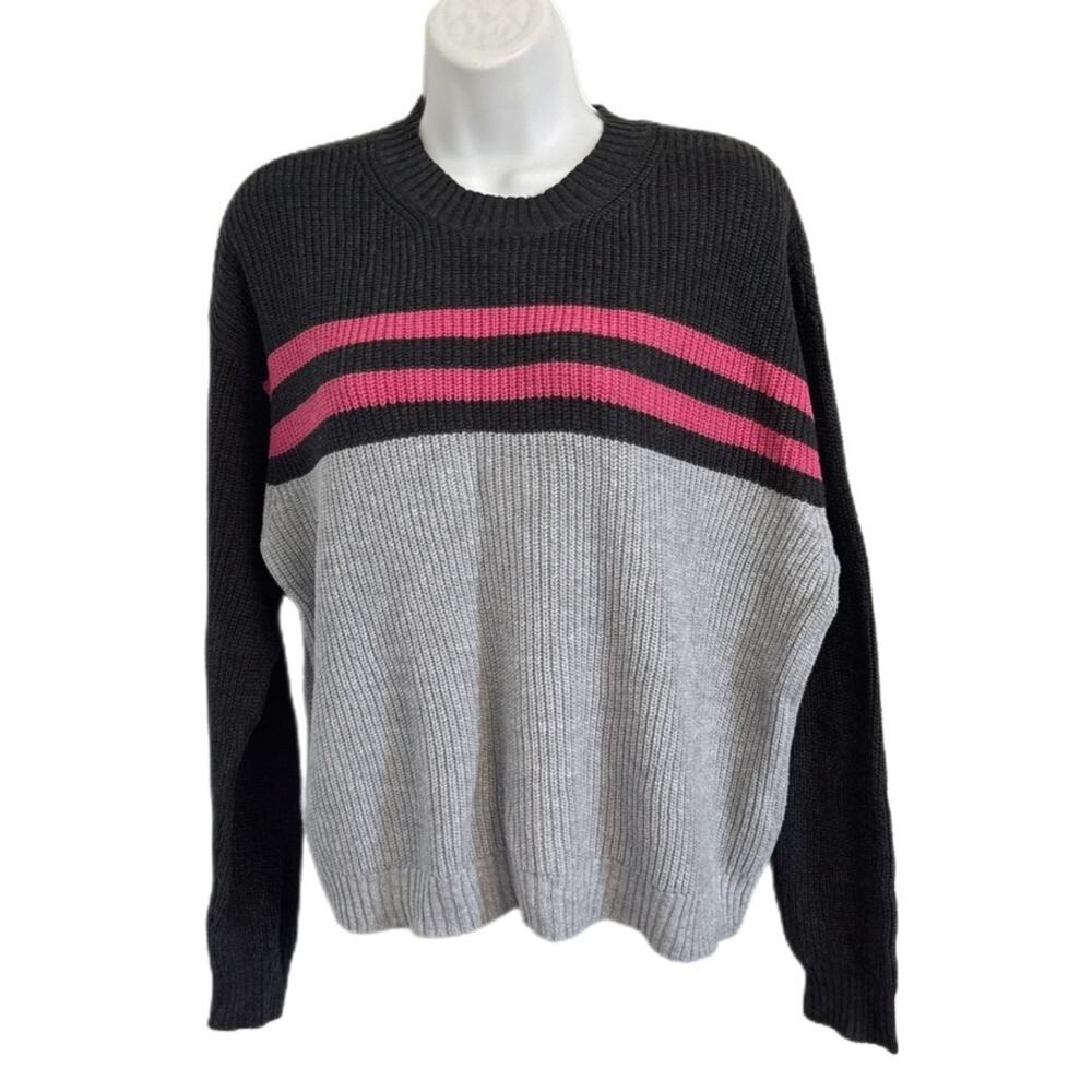 American Eagle Outfitters Gray Sweater Pink Stripes Y2K Skater Grunge Size M
